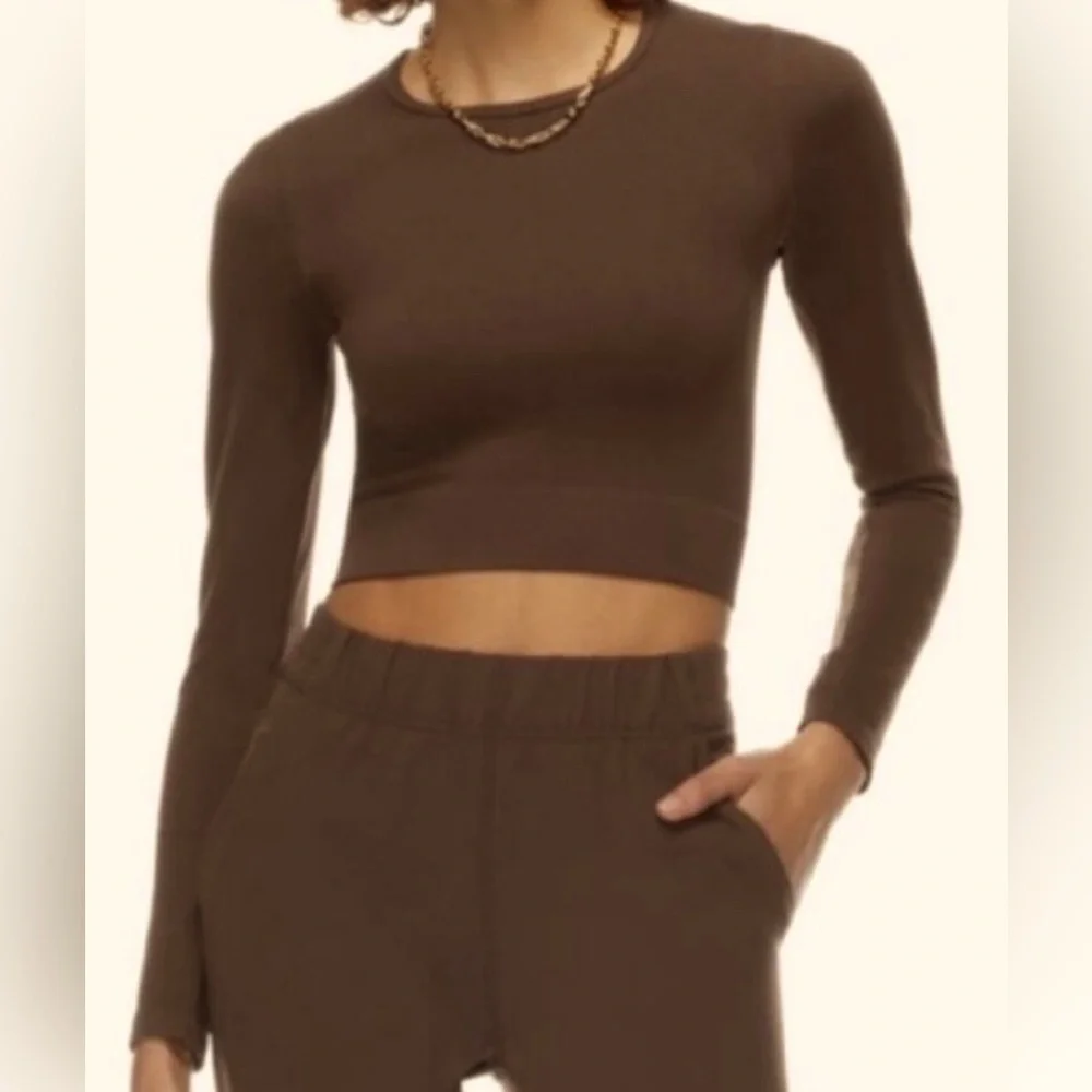 Aritzia The Group Babaton Brown Ribbed Knit Long Sleeve Size S